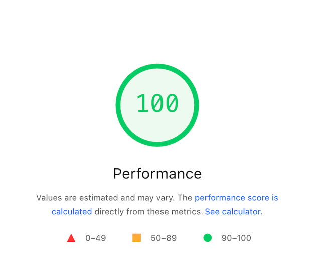 Google PageSpeed score of 100